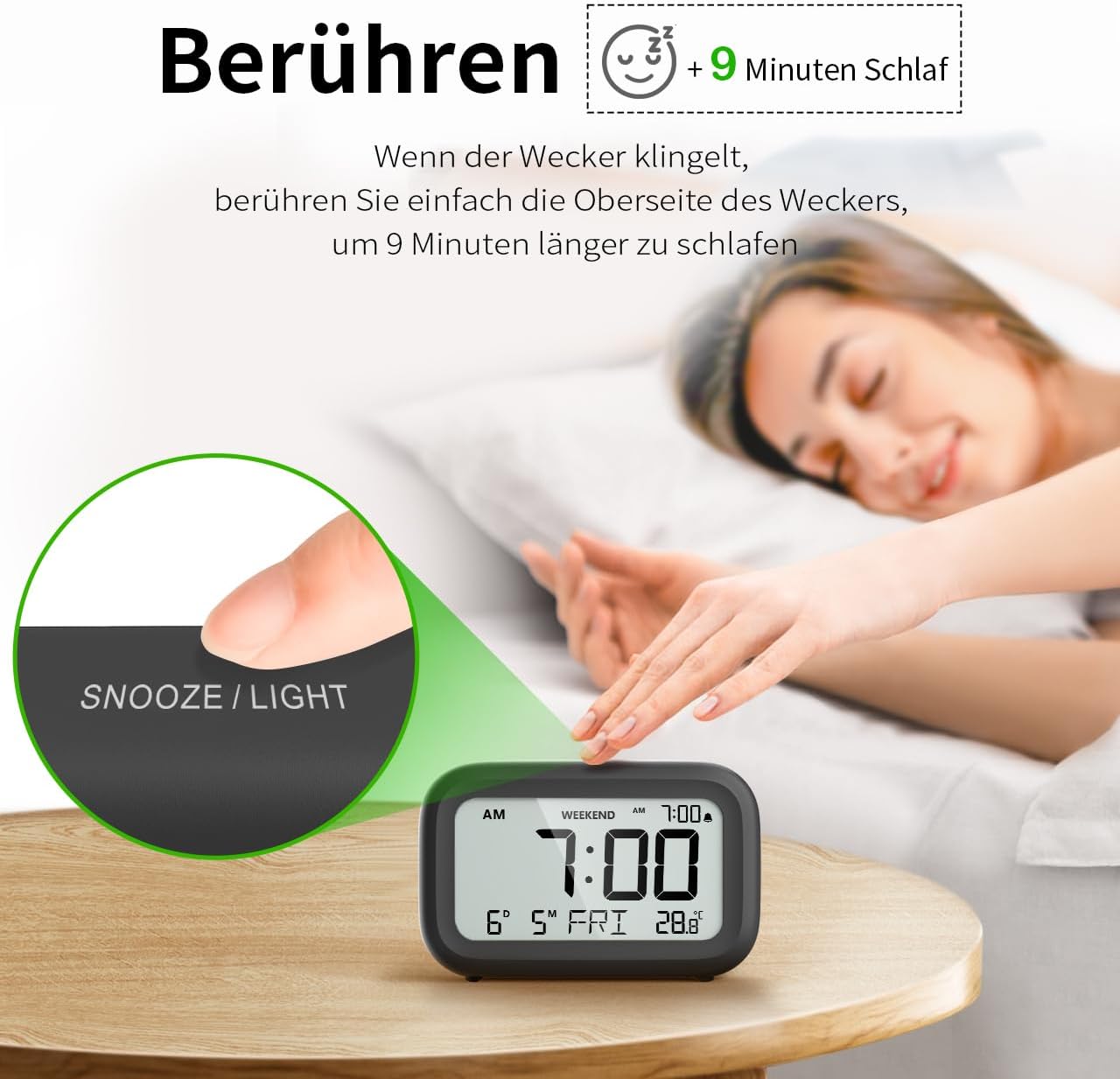 DOOMAY Digitaler Wecker LCD mit Snooze Wochenendmodus Batterie Nachttisch