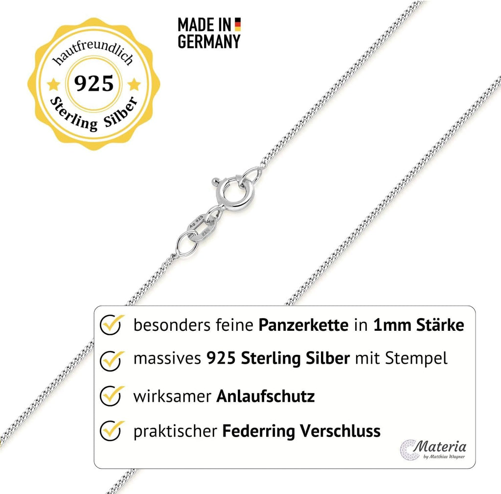 MATERIA 925 Silber Panzerkette 1 mm Damen Halskette cm