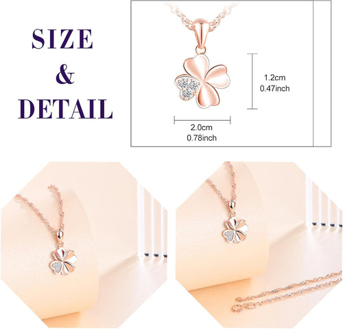 925 Sterling Silber Damen Kette Kleeblatt Anhaenger Zirkonia Gluecksbringer