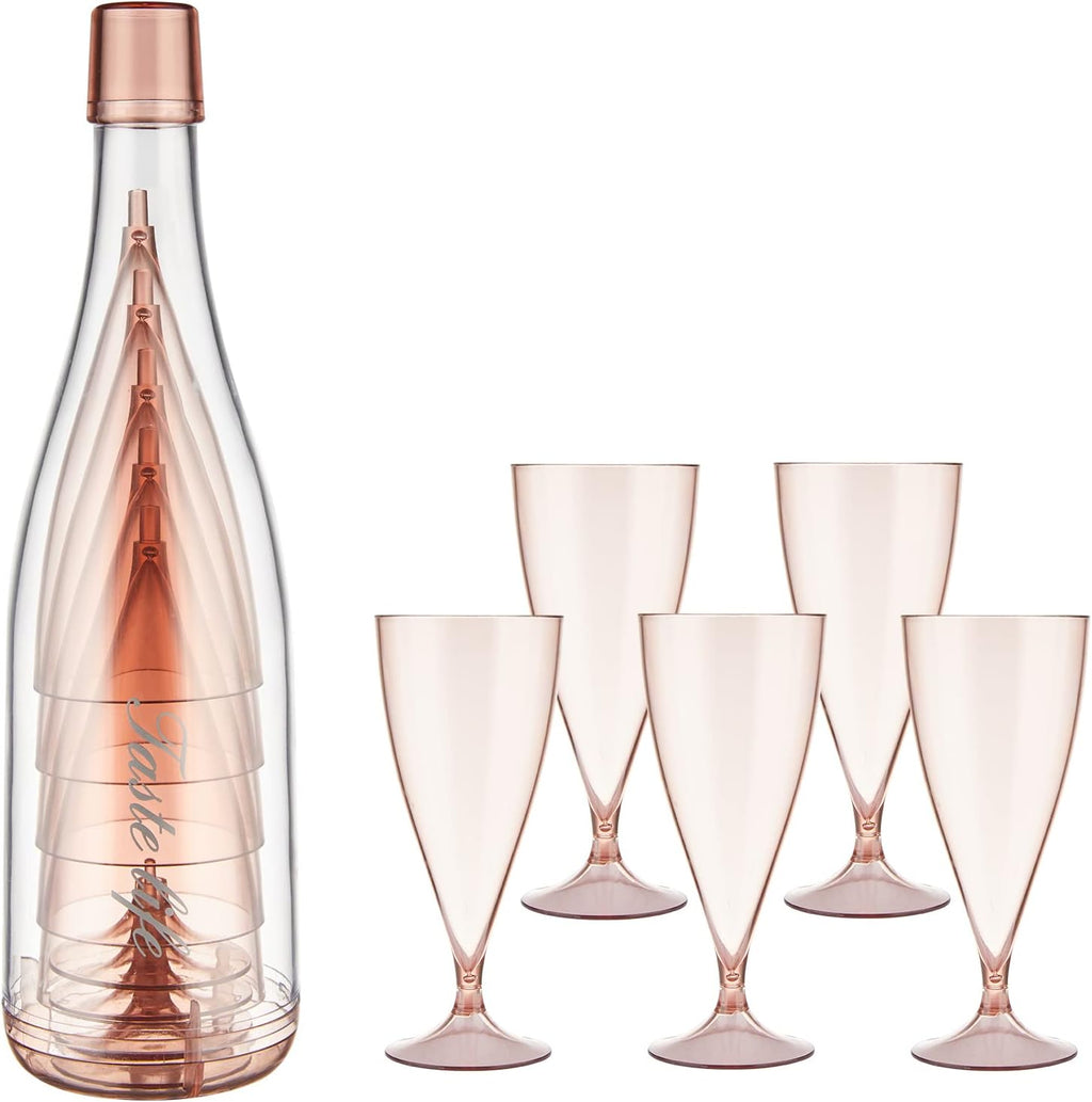 5er-Set Kunststoff Sektglaeser stapelbar Pink - Mehrweg, tragbar
