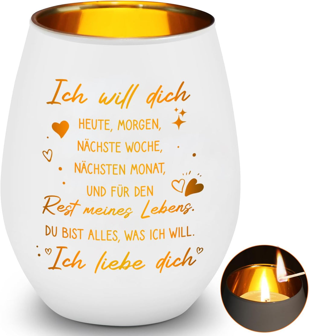 Windlicht Glas mit Gravur ‚Der schoenste Weg ist der gemeinsame‘ Geschenk Paar