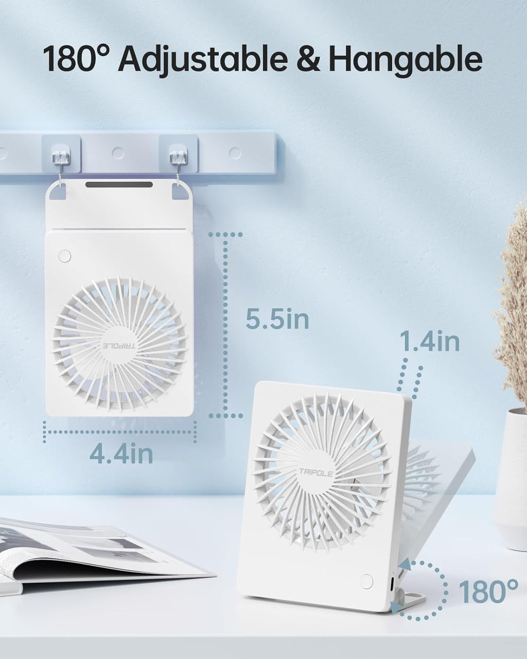 TriPole Tischventilator wiederaufladbar 180° neigbar 3 Stufen USB klein