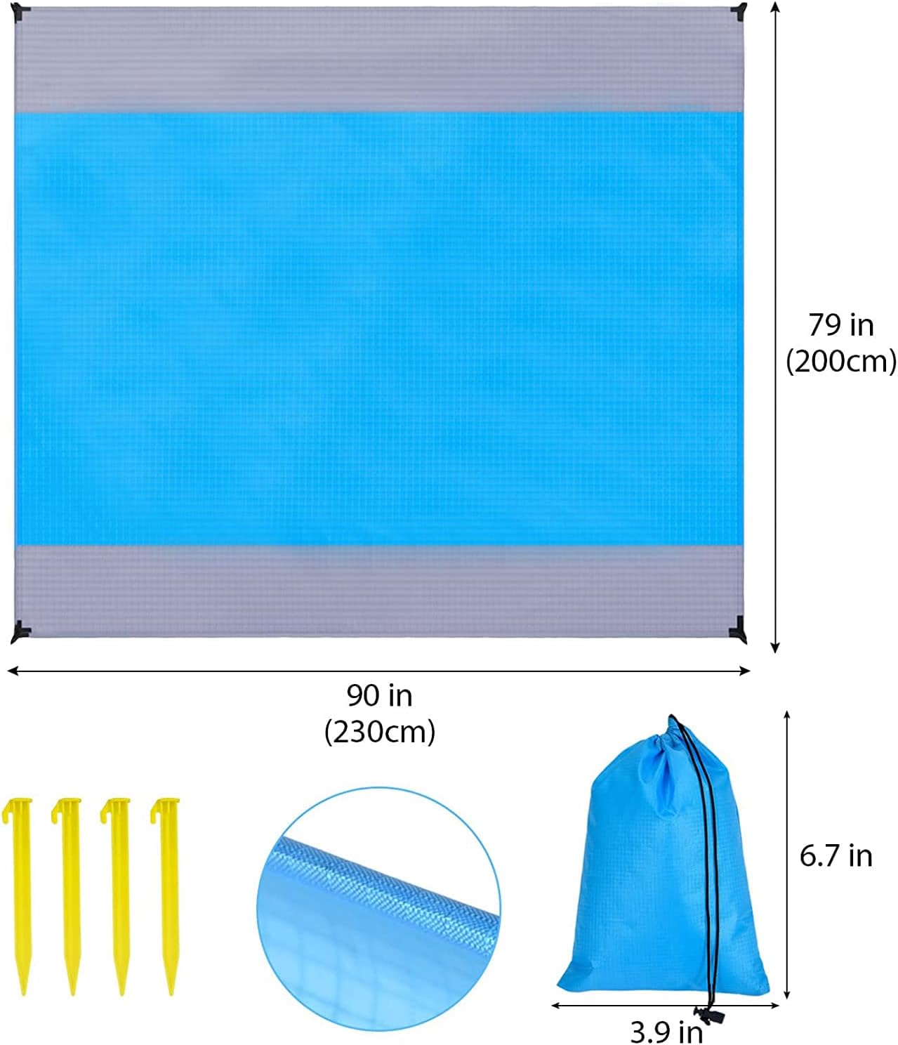Sandfreie Stranddecke 230x200 cm wasserdicht ultraleicht mit 4 Oesen