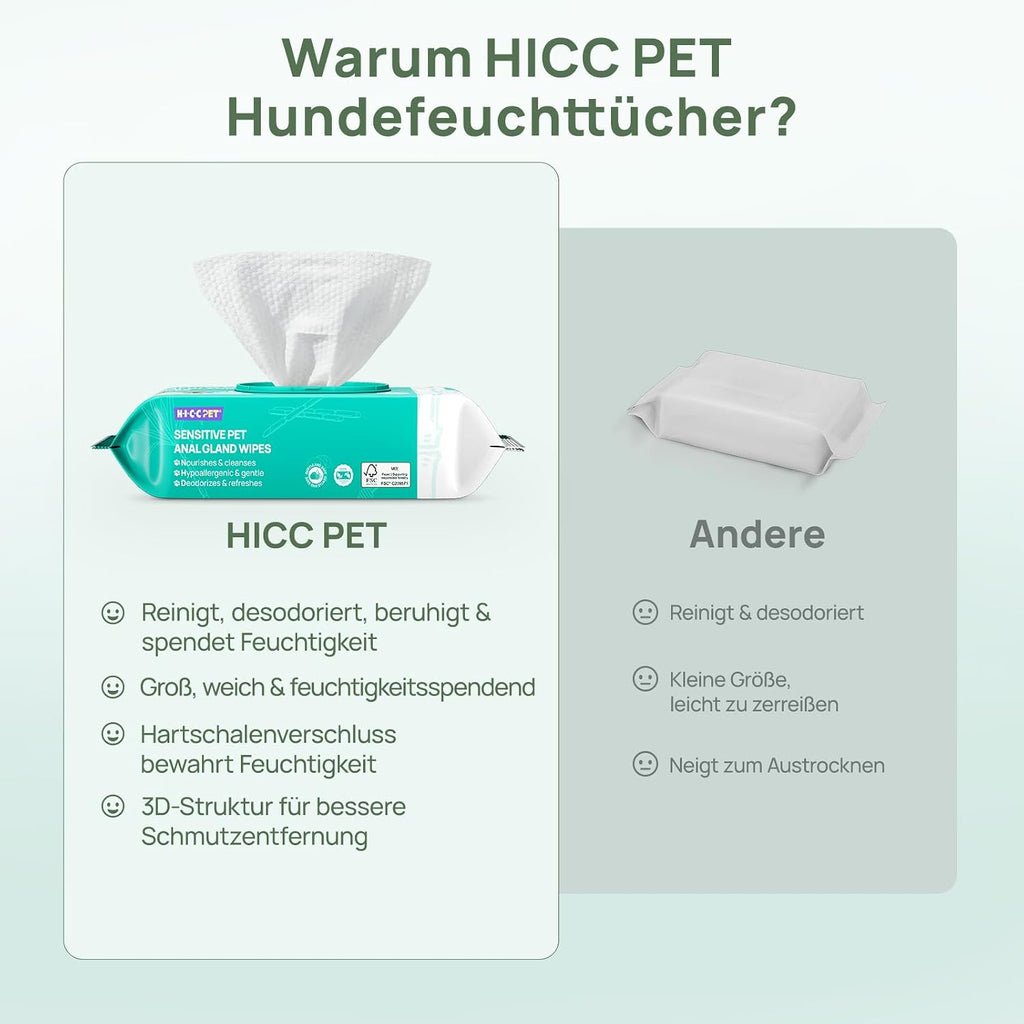 HICC PET Feuchttuecher fuer Hunde und Katzen 100 Stueck mit Kokosoel fuer Pfoten und Gesicht