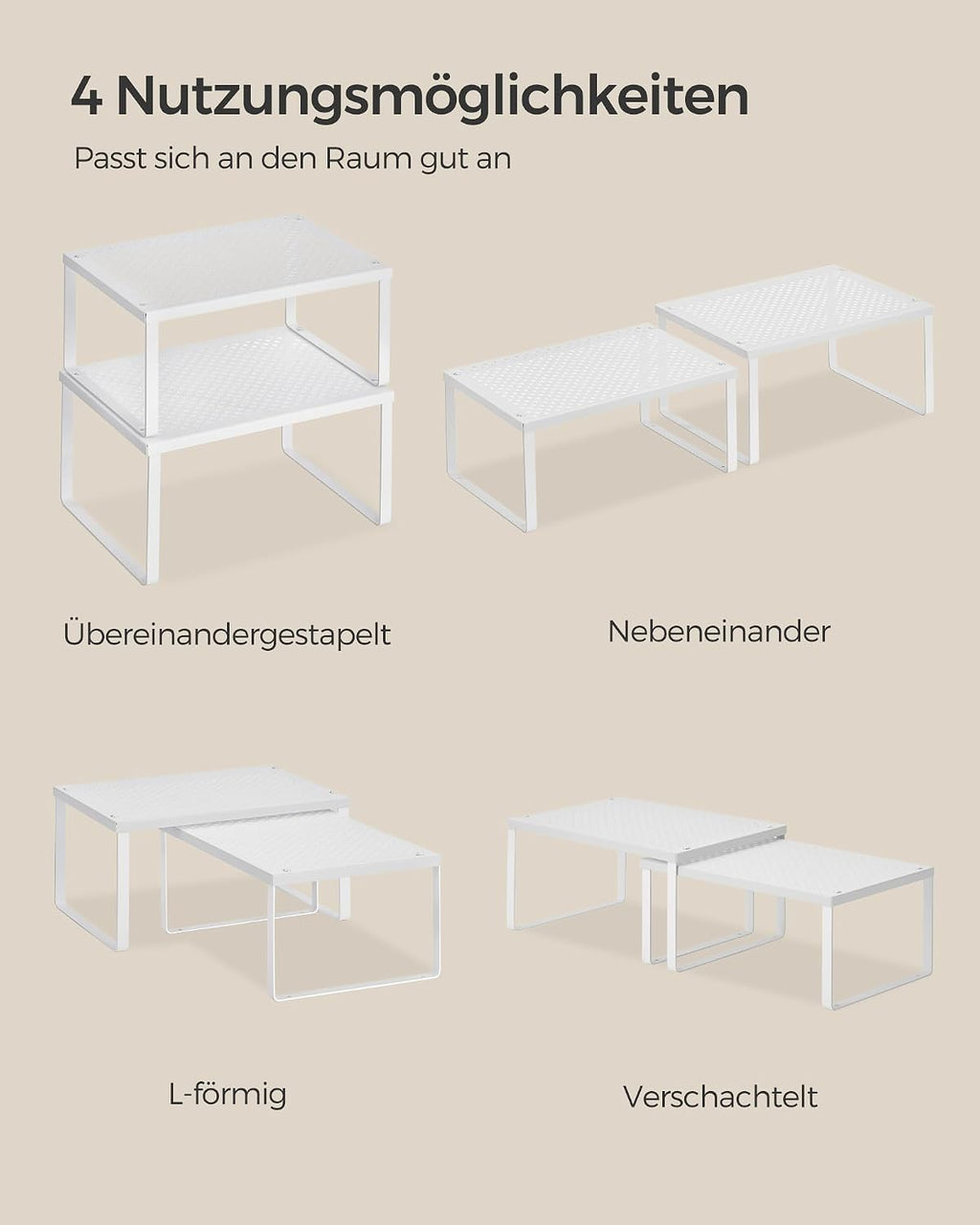 Gewuerzregal 2er Set stapelbar Weiss Kuechen Organizer 32cm-40cm