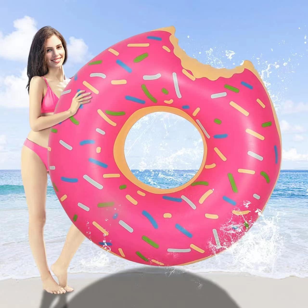 Aufblasbarer Schwimmring 120 cm fuer Erwachsene Donut Schwimmreifen Pool