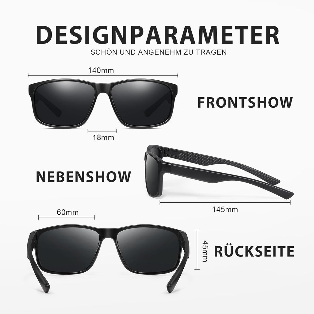 Sonnenbrille Herren Damen polarisiert UV400 unisex schwarz rechteckig Sport