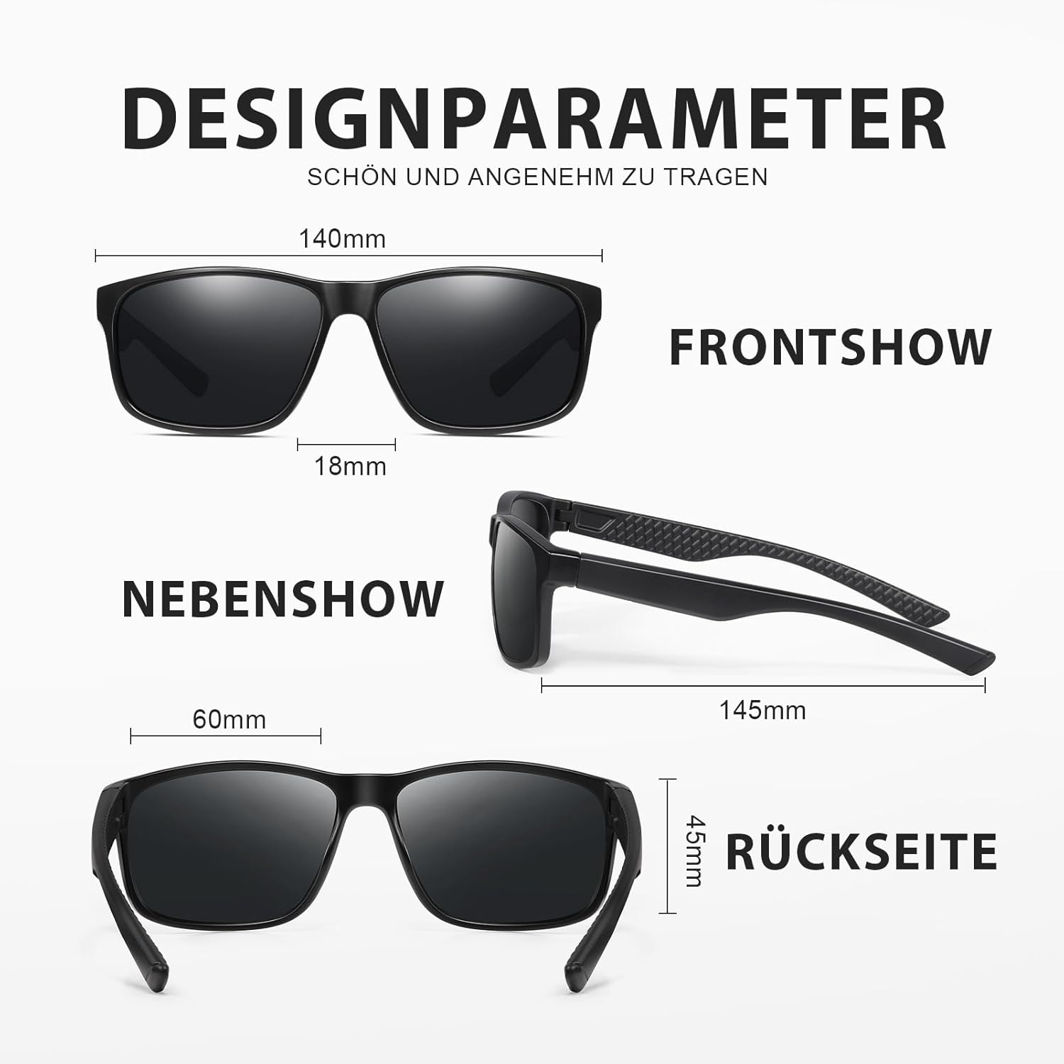 Sonnenbrille Herren Damen polarisiert UV400 unisex schwarz rechteckig Sport