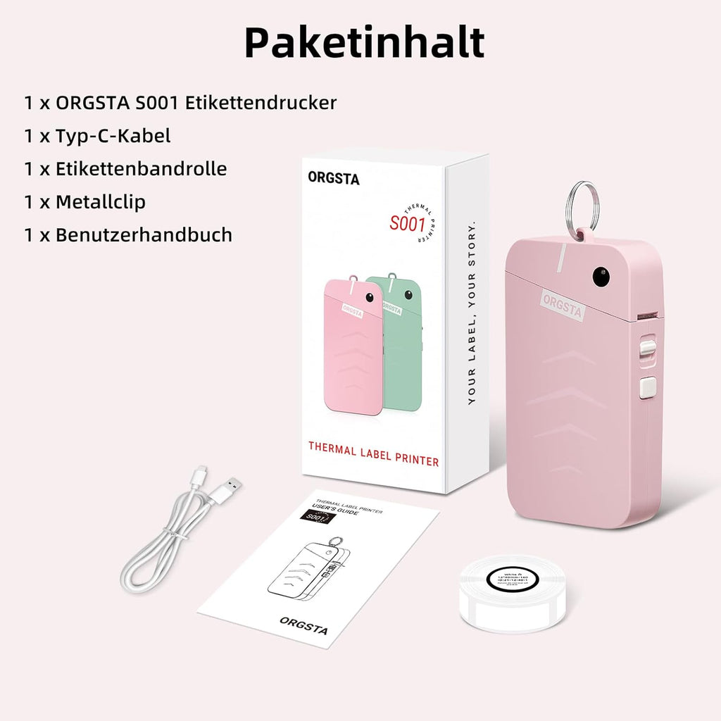 ORGSTA S001 Etikettendrucker Bluetooth 2000 mAh Selbstklebend Label Printer
