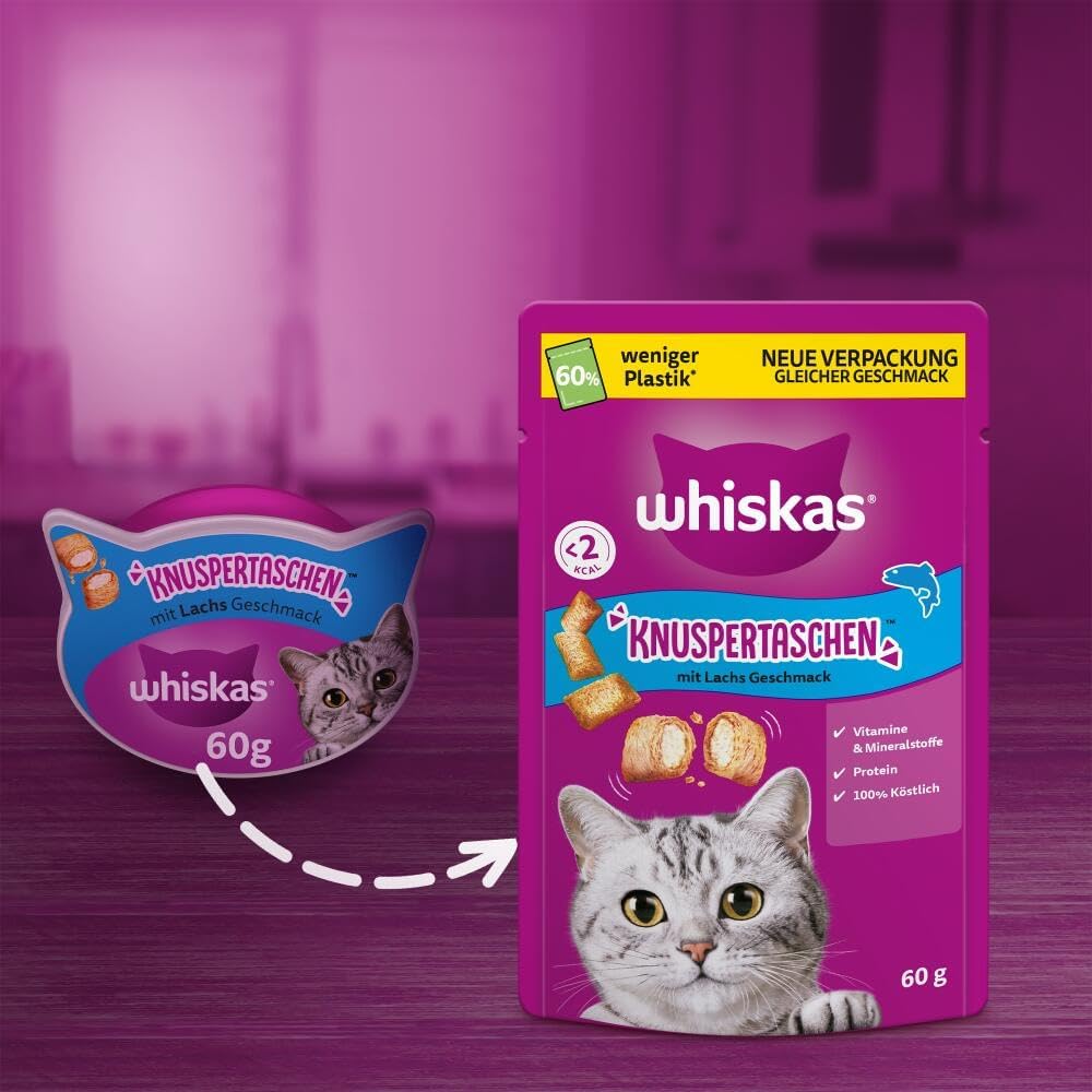Whiskas Katzensnack Lachs Knuspertaschen, 6 Stück