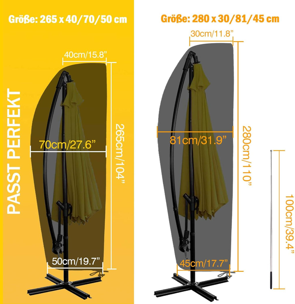 Reinalin Schutzhuelle fuer Sonnenschirm mit Stab 175×30,5/36,5 cm 27cm-50cm