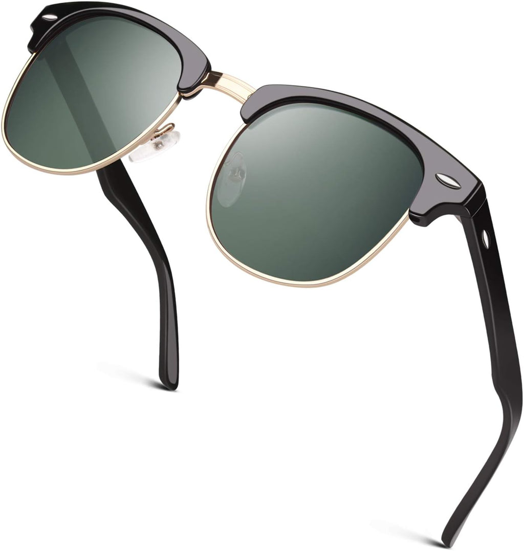 GQUEEN Halbrahmen Sonnenbrille polarisiert Retro Horn Gestell Unisex