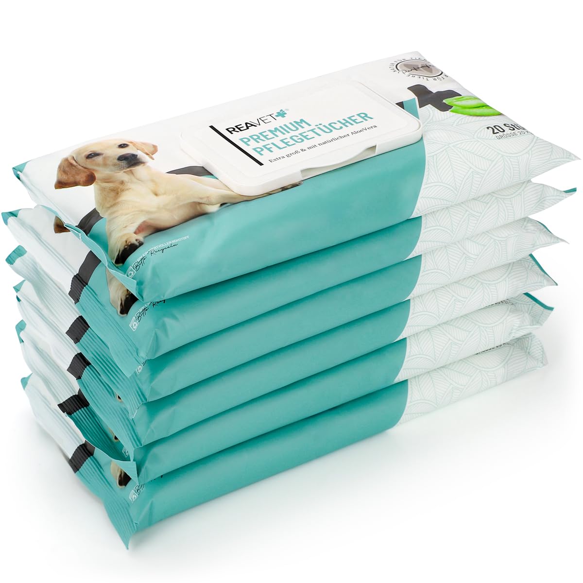 ReaVET Feuchttuecher fuer Hunde und Katzen 100 Stueck XXL hypoallergen reissfest