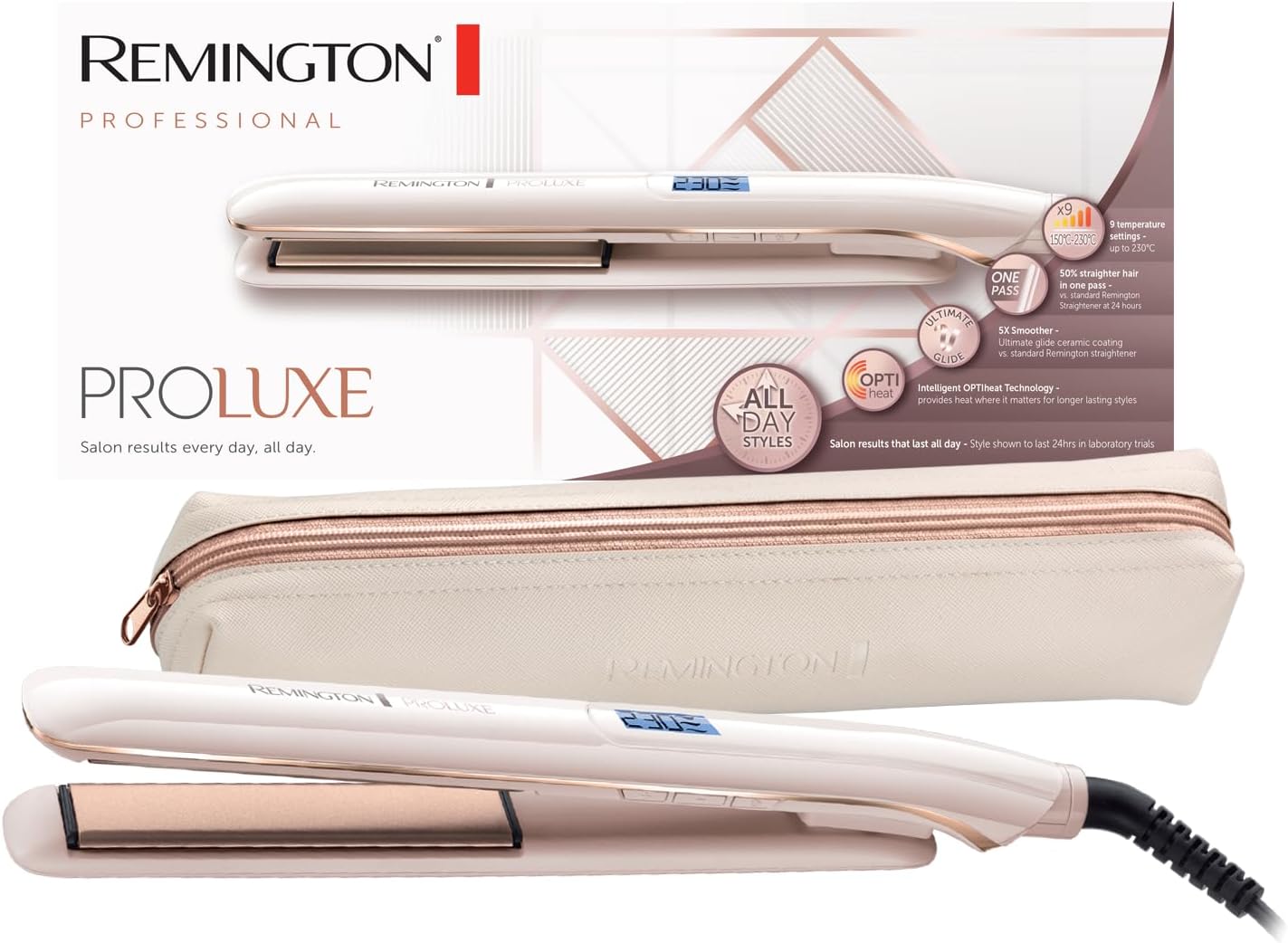 Remington Proluxe Haarglaetter S9100 Keramikplatten 150-230°C LCD