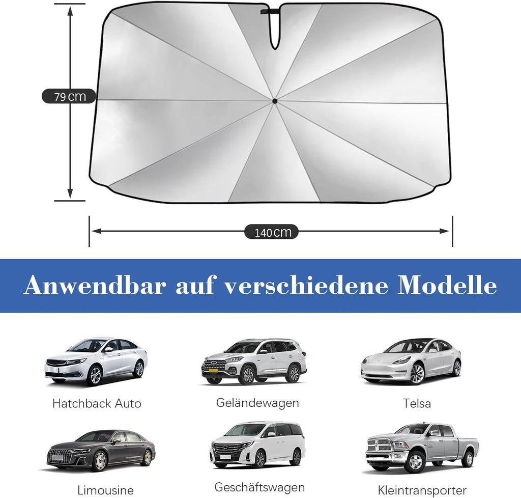 RnCop Faltbare Sonnenblende Frontscheibe Carbon 145x83 cm fuer 79cm-83cm