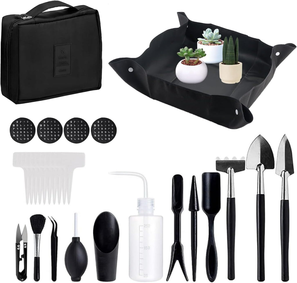 28-teiliges Gartenwerkzeug Set mit 50x50 cm Wasserdichter Umtopfmatte