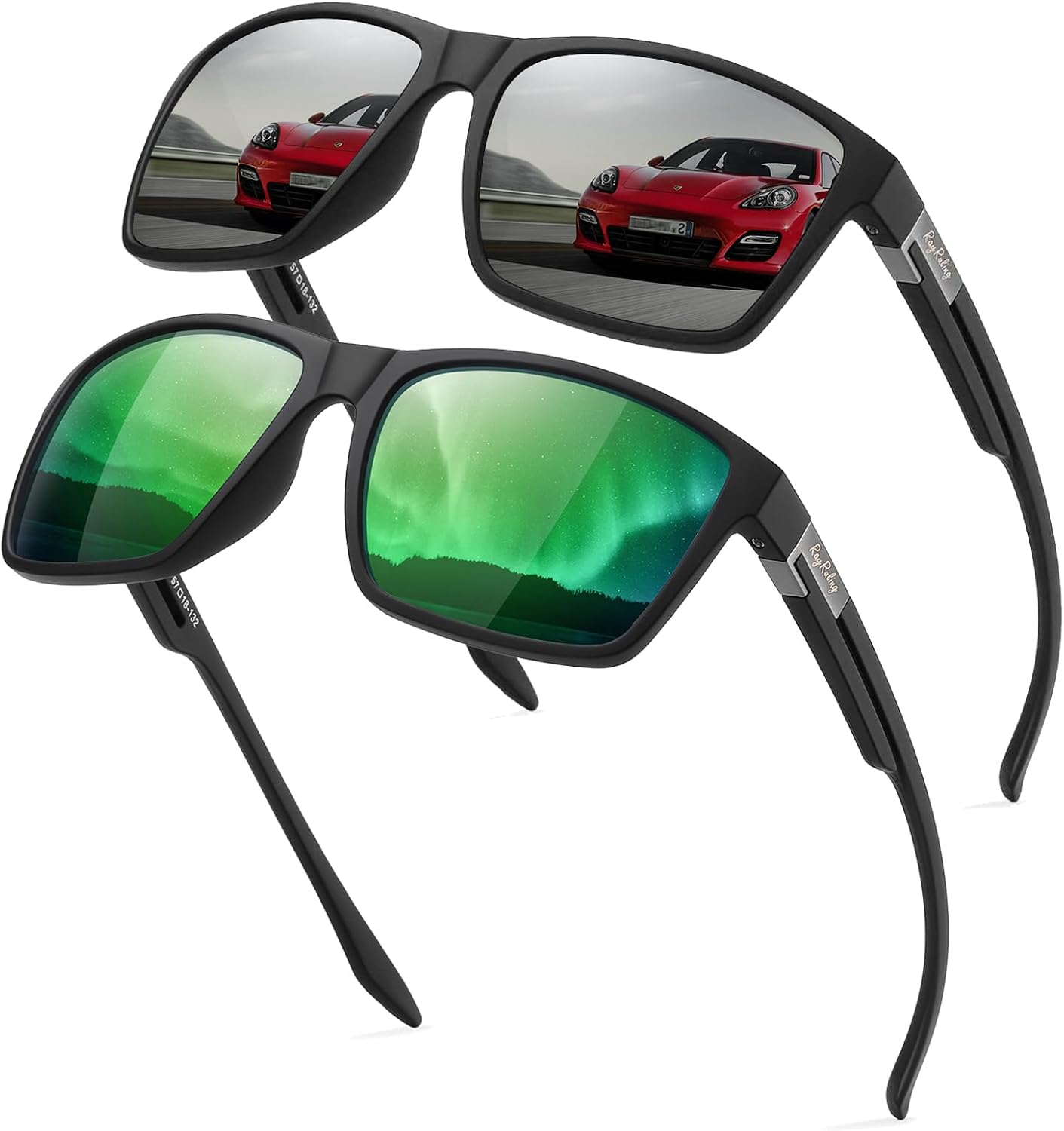 2er Set Polarisierte Sonnenbrillen Herren Damen UV400 Sport Retro TR90 Schwarz