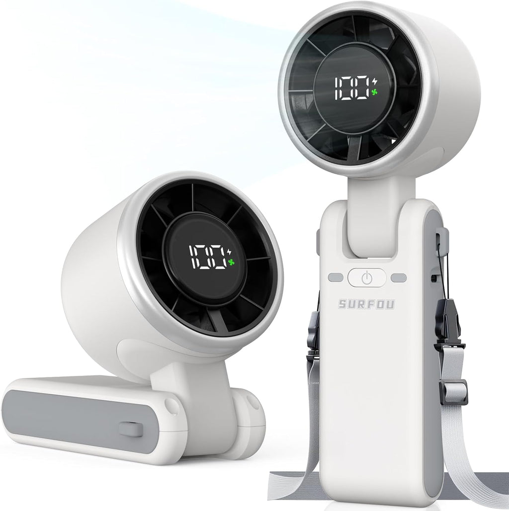 SURFOU Handventilator 4000 mAh Akku, 5 Stufen, faltbar, USB, LED-Anzeige, Schwar