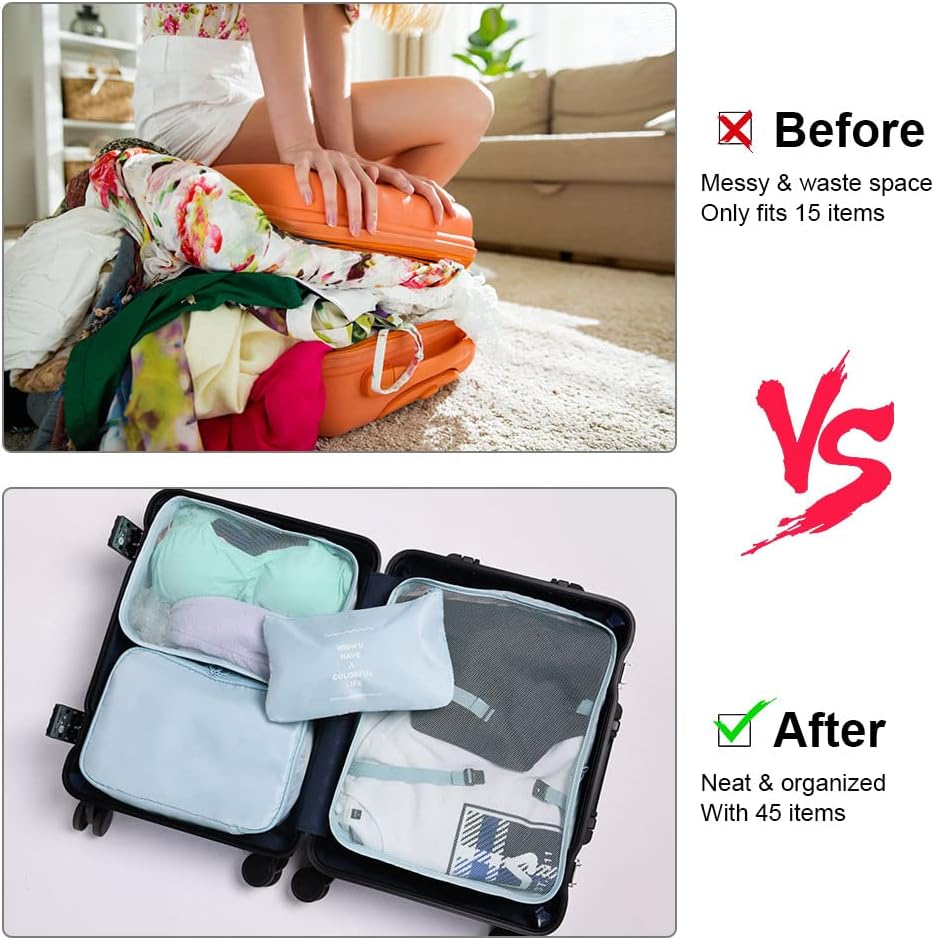 Koffer Organizer Set 8-teilig Reise Packwuerfel Kleider Schuhbeutel