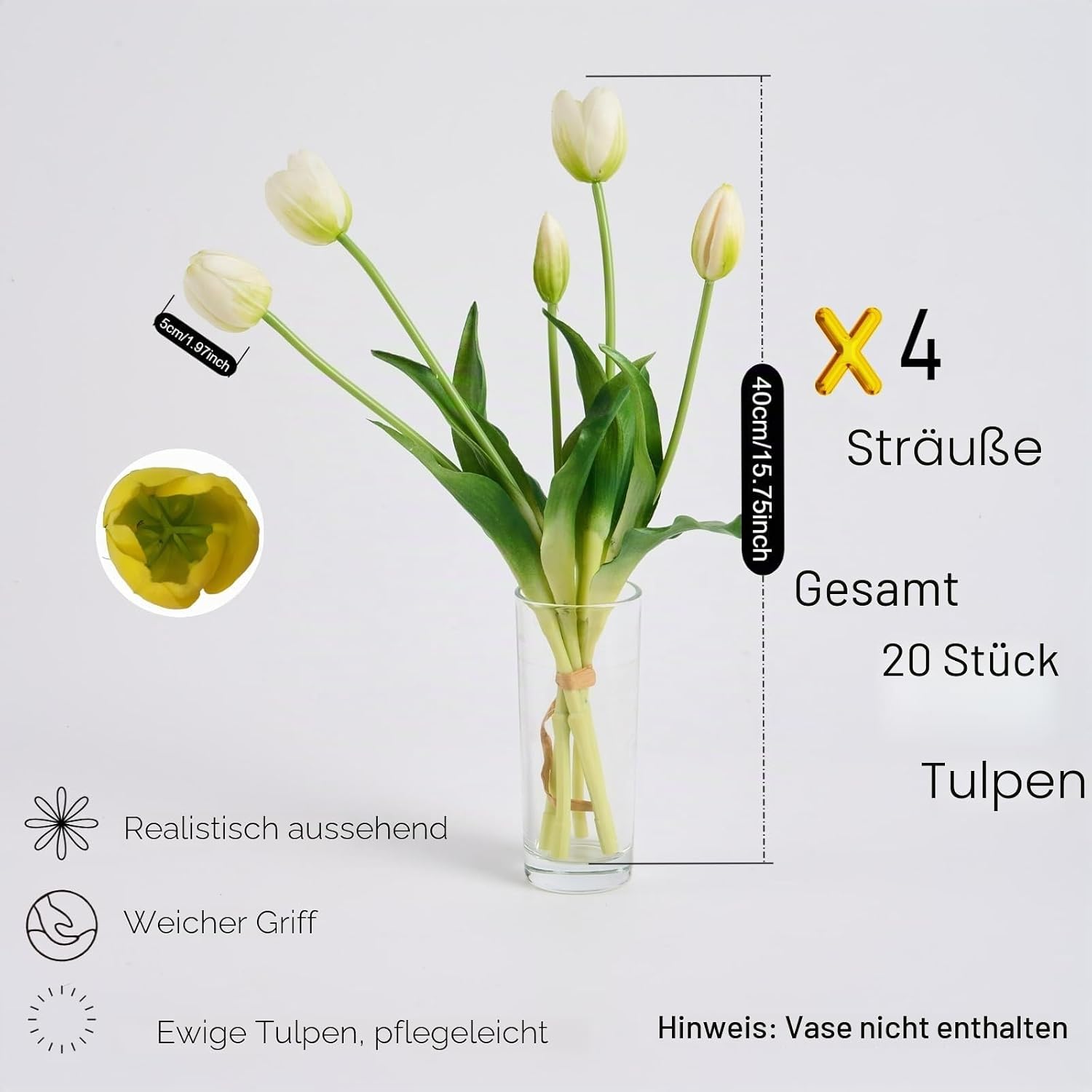 Kuenstliche Tulpen Real Touch 20 Stueck Strauss Kunstblumen Deko