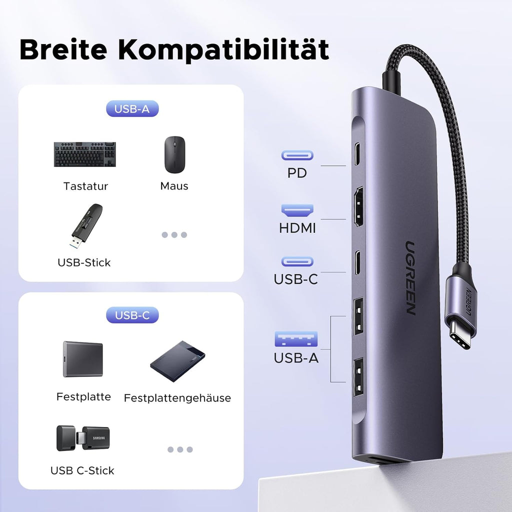 UGREEN Revodok USB-C Hub mit HDMI 4K, PD 100W, SD Kartenleser