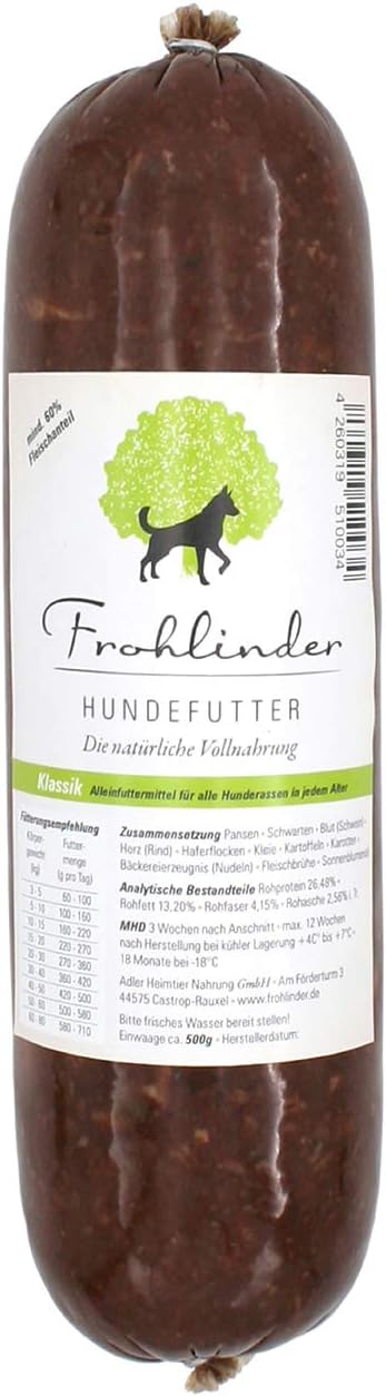 Frohlinder Hundewurst Klassik Vollnahrung fuer Hunde Welpen