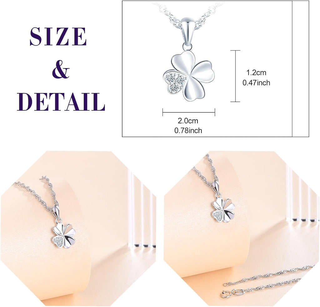 925 Sterling Silber Damen Kette Kleeblatt Anhaenger Zirkonia Gluecksbringer