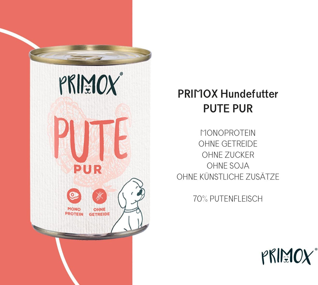 PRIMOX Nassfutter Pferd 12x400g Monoprotein 70% Fleisch Getreidefrei