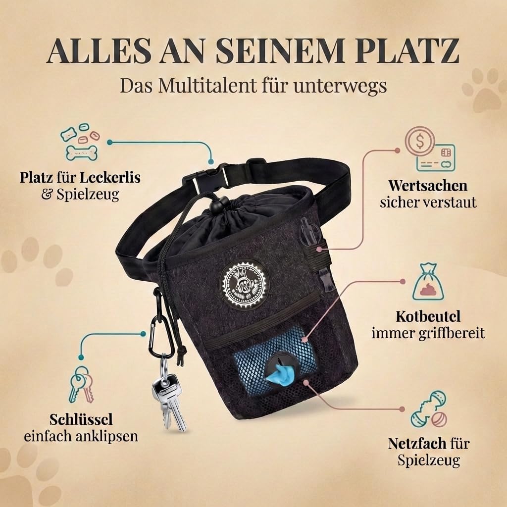 HUND IST KÖNIG Leckerlibeutel Hundetraining Futterbeutel mit Kotbeutelspender