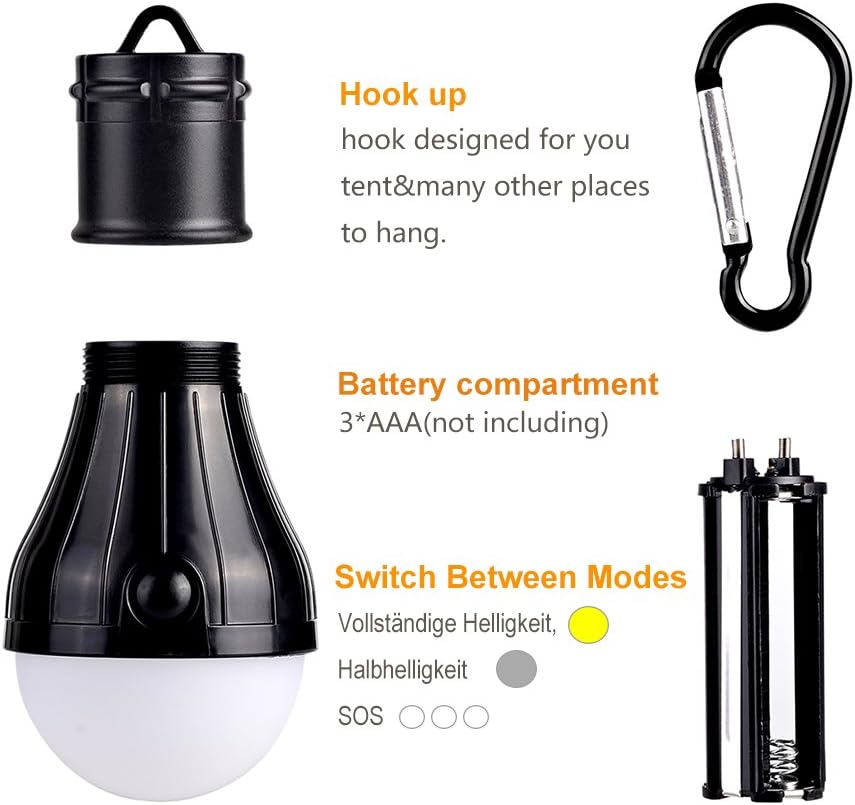 Campinglampe LED mit Karabiner 4er Set wasserdicht Zeltlampe Rucksacklampe