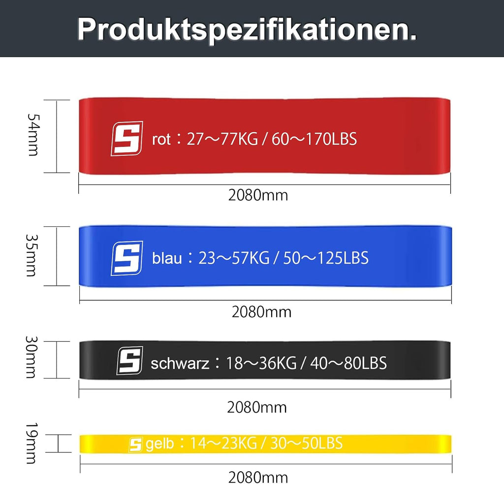 SURFOU Fitnessbaender Set 4 Widerstandsstufen mit Tueranker und Griffen