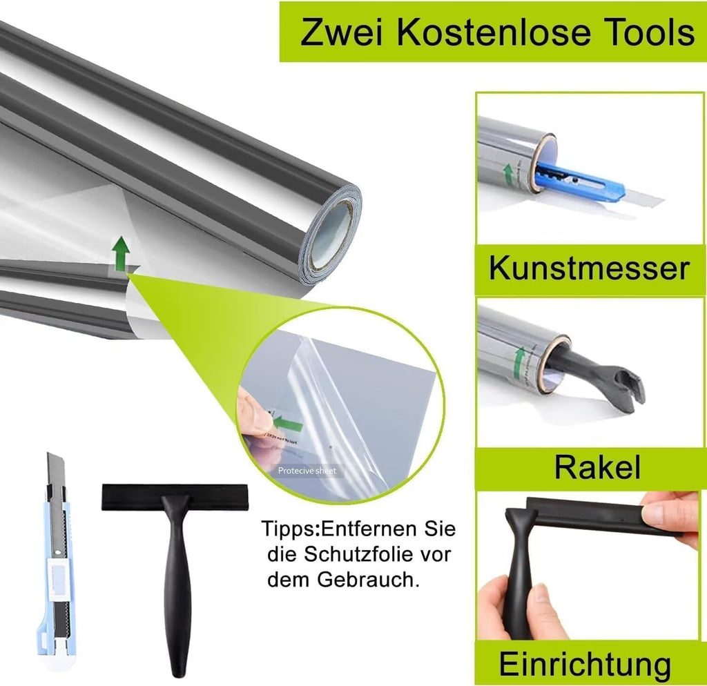 Fensterfolie Spiegelfolie 44×200 cm Silber selbstklebend UV- und Hitzeschutz