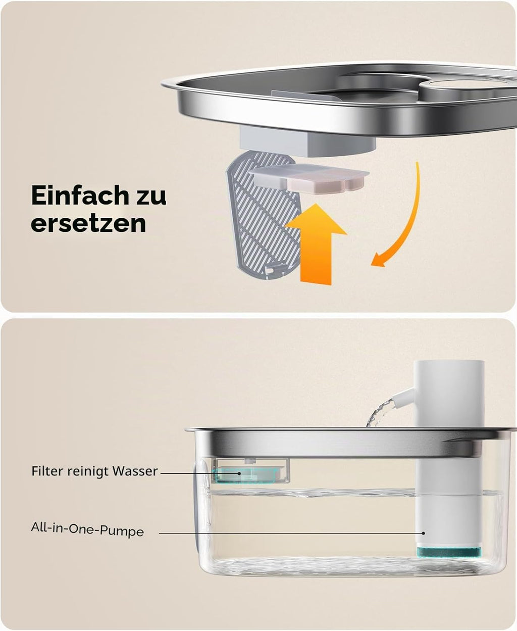 FEELNEED Katzenbrunnen kabellos 5000 mAh mit 3 Filtern Edelstahl