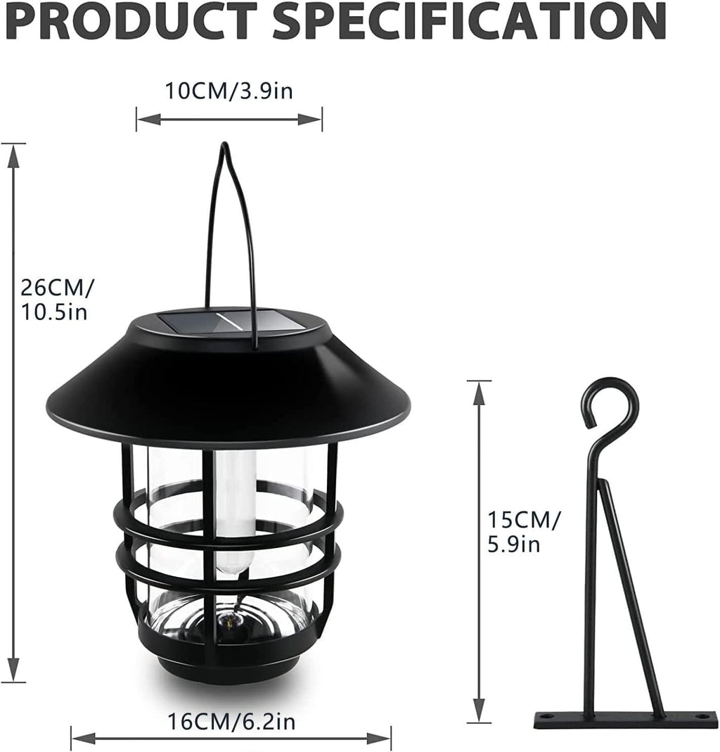 FLOWood Solar Gartenlaterne haengend mit Flammeneffekt IP65 Metall/Glas