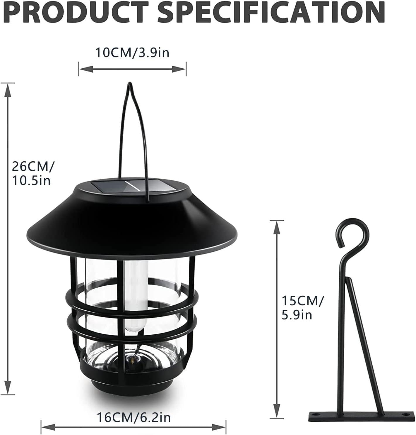 FLOWood Solar Gartenlaterne haengend mit Flammeneffekt IP65 Metall/Glas