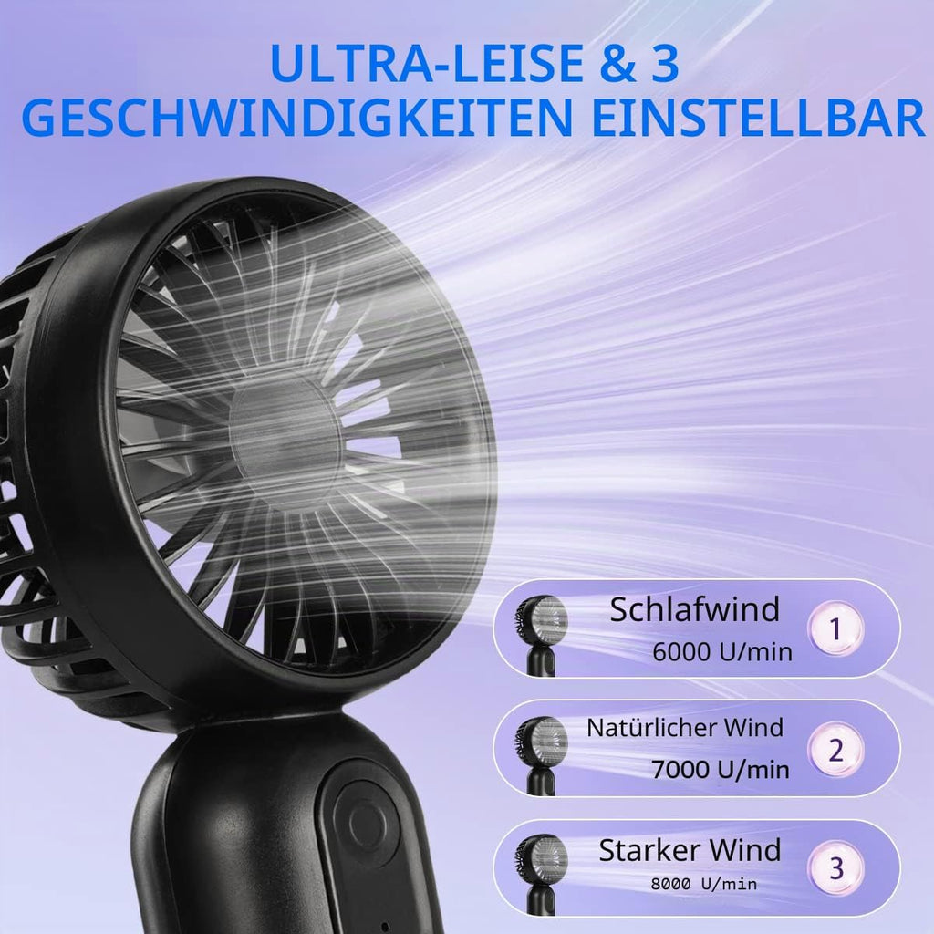 3er-Set Mini-Handventilator Akku, 3 Stufen, tragbar fuer Kinder Erwachsene Senior