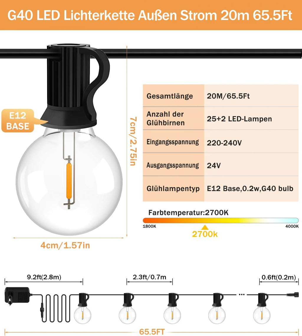 LED Lichterkette Aussen 30 m wetterfest dimmbar mit Fernbedienung 15m-45m