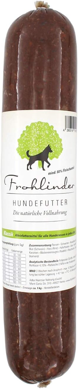 Frohlinder Hundewurst Klassik Vollnahrung fuer Hunde Welpen