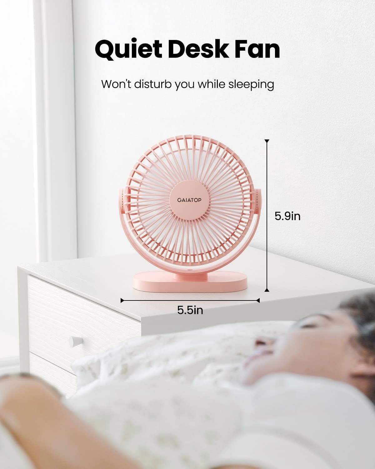 gaiatop USB Tischventilator 14 cm, 3 Geschwindigkeiten, 90° drehbar, mini