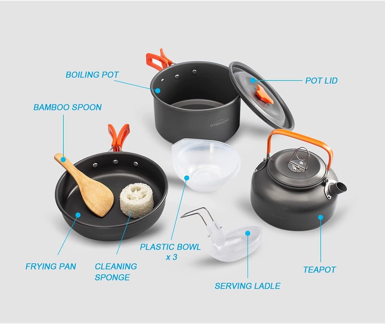 OVERMONT Camping Kochgeschirr Set Aluminium Topf Teekanne Kaffeekanne Picknick