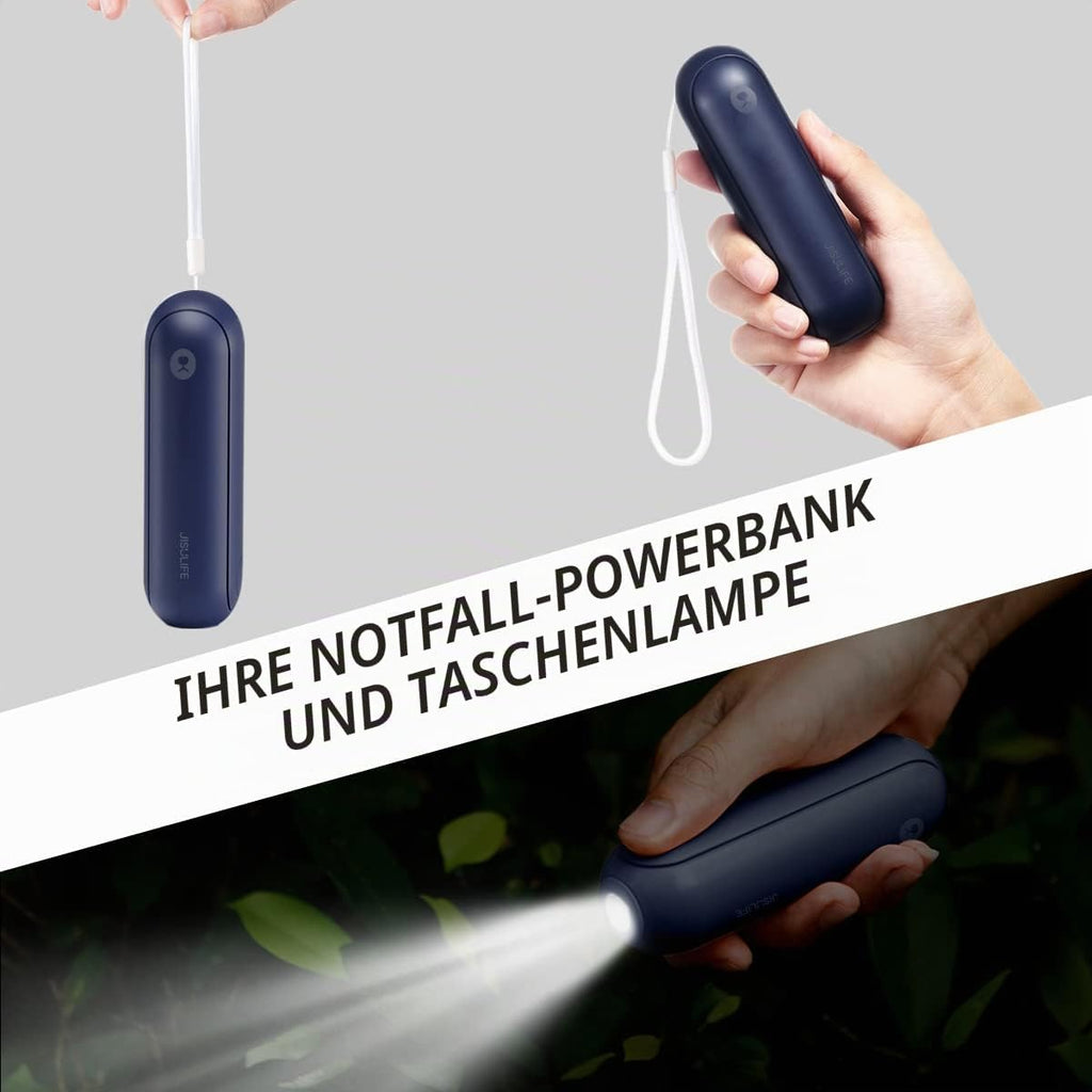 JISULIFE Mini Handventilator Akku 14-21h faltbar USB mit Powerbank blau