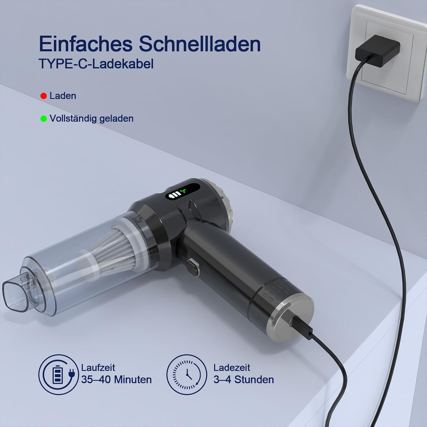Akku Handstaubsauger 22000 Pa mit Blasfunktion Schwarz Gold