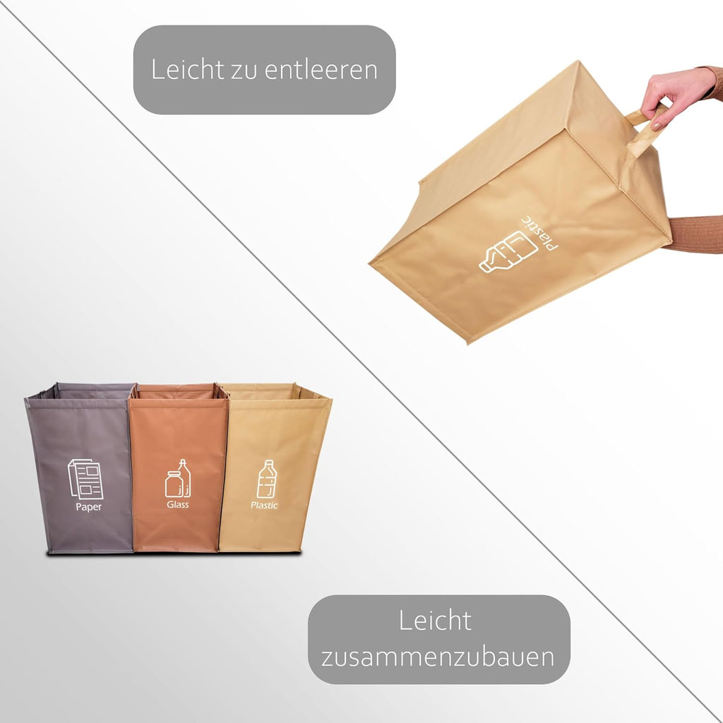 Muelltrennsystem 3-fach schwarz - Recycling Abfallsortierer 3x Behaelter