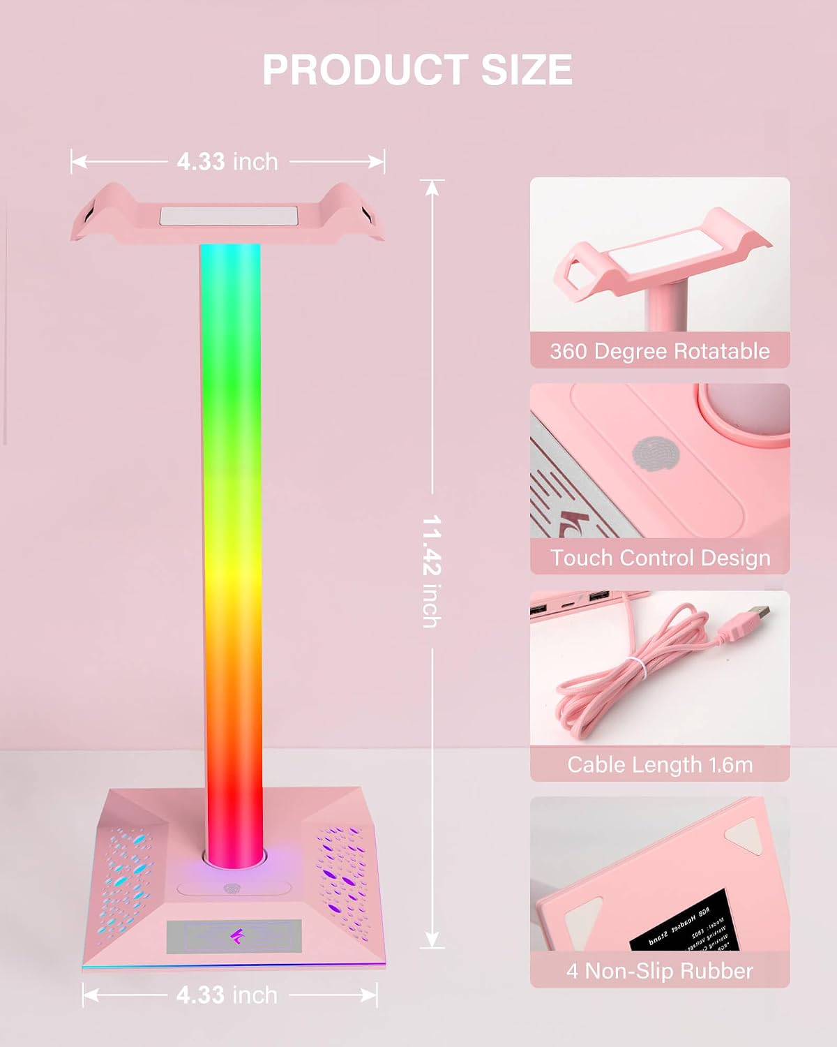 Hcman Headset Halter mit RGB Beleuchtung und 2 USB Anschluessen schwarz
