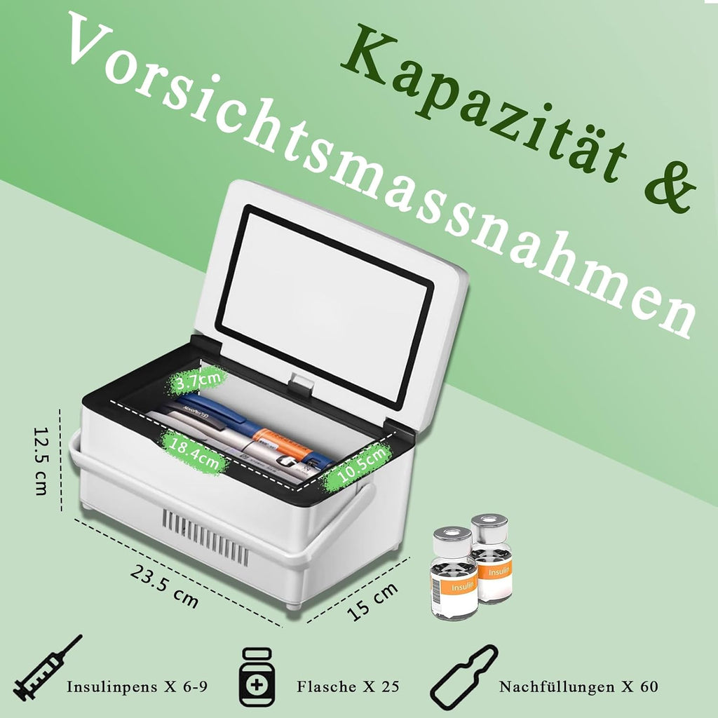 Medikamentenkuehlschrank tragbar mit Thermostat 3 Batterien Auto Reise Zuhause