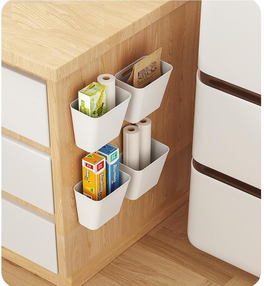 4er Set selbstklebende Aufbewahrungsbox fuer Kuechenschrank Wandmontage Organizer