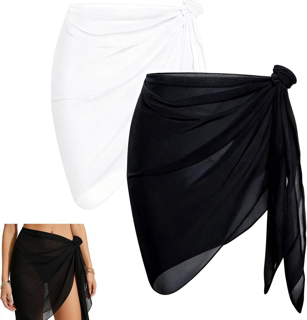 2er Pack Sarong Damen 50x180 cm Chiffon Wickelrock Strandtuch Strandkleid