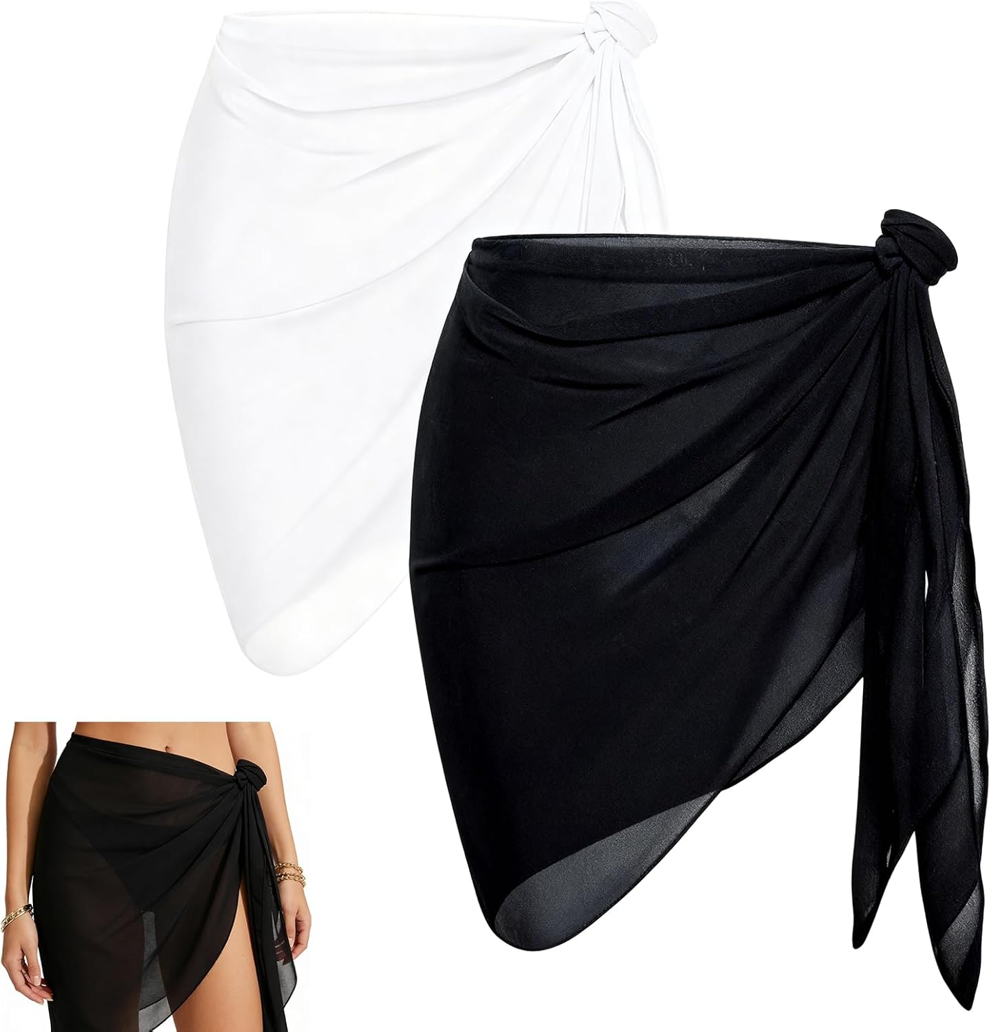 2er Pack Sarong Damen 50x180 cm Chiffon Wickelrock Strandtuch Strandkleid