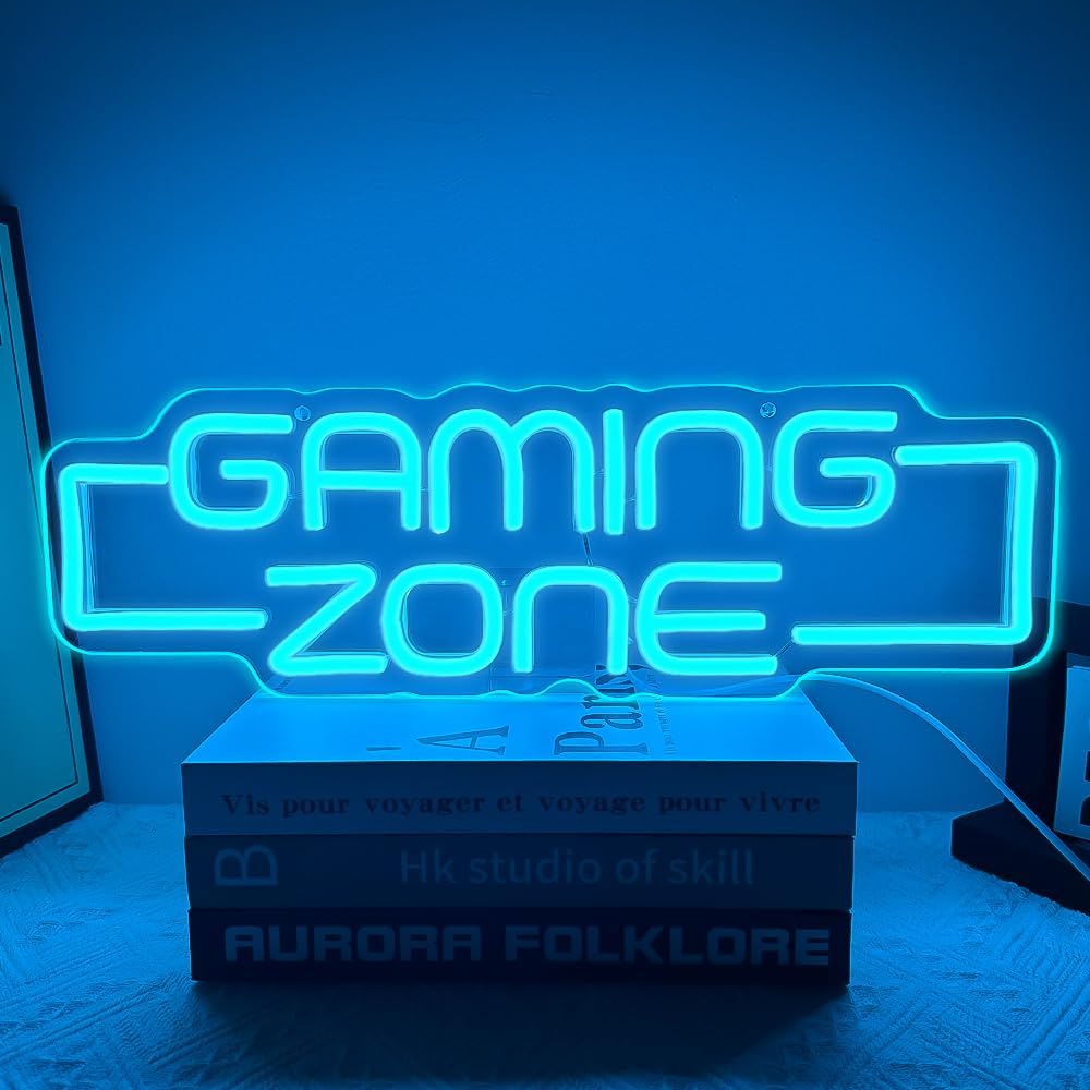 Gamingzone LED Neon Schild ‚Game Zone‘ Wanddekoration fuer Gamer Teens