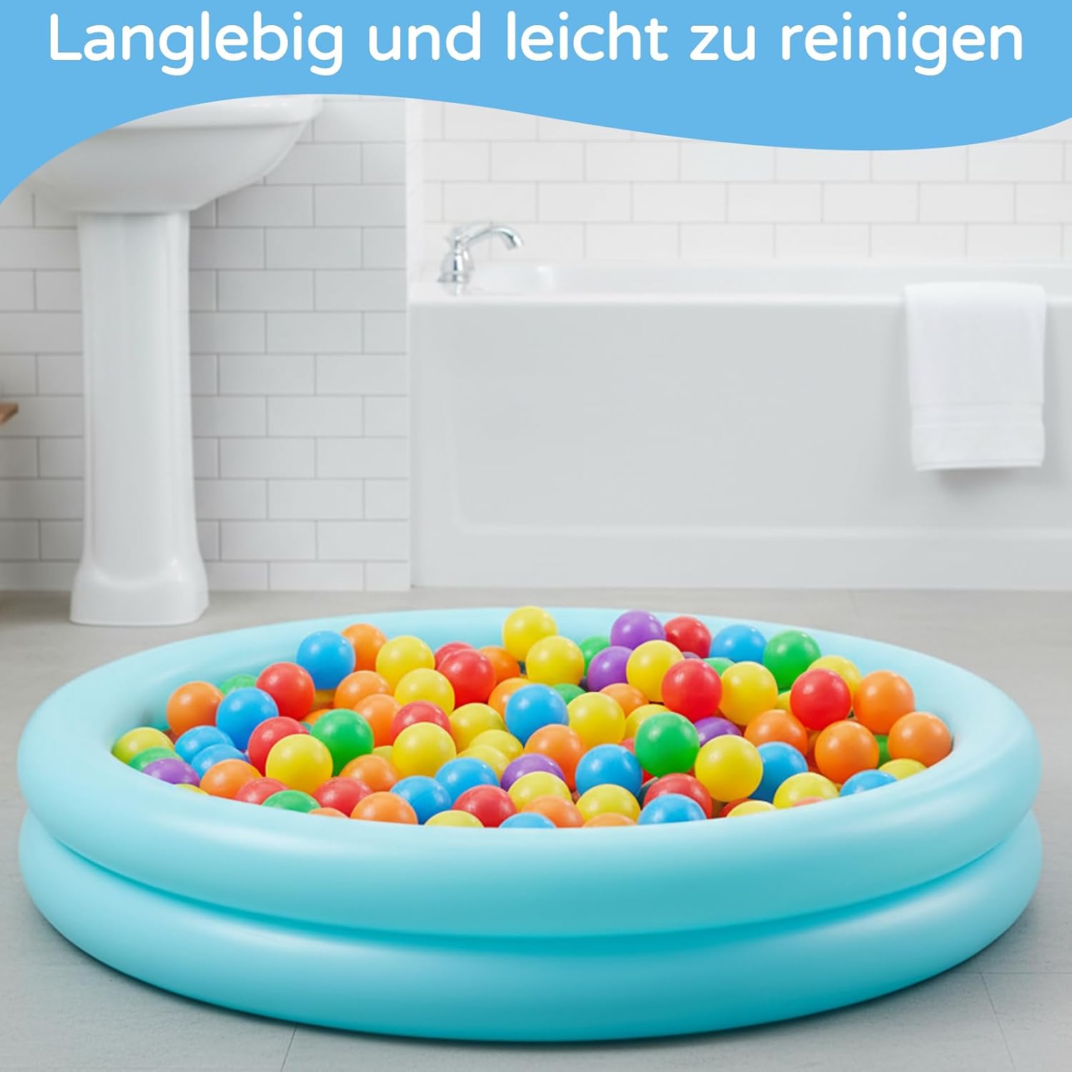 Aufblasbares Kinder Planschbecken 60 cm PVC rutschfest Blau Garten